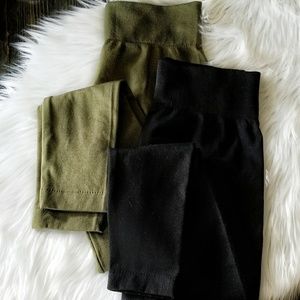 Olive & Black Fleece Lined Leggings (2 piece)